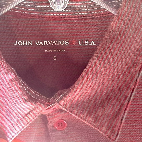 John Varvatos Maroon and Grey Striped Collared Short Sleeve Size Small - Picture 2 of 12